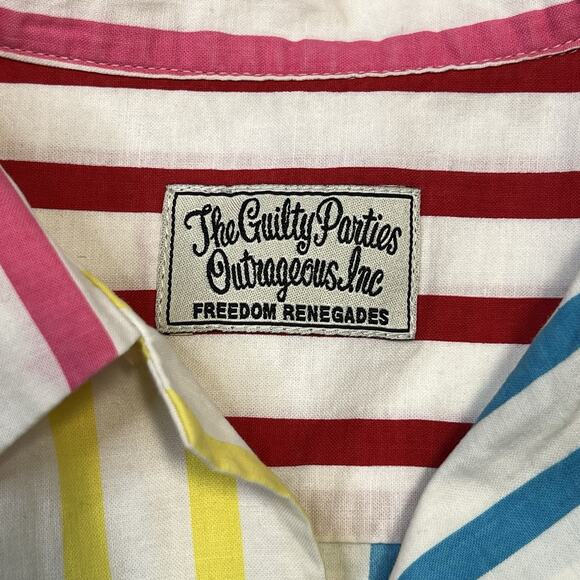 Wacko Maria Guilty Parties Multicolor Striped Shirt Sz Small Miami Fl Drunkards - Picture 9 of 9